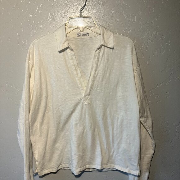 Carve Designs Mara Slub Polo Color: Cloud Size: Large - Picture 2 of 10